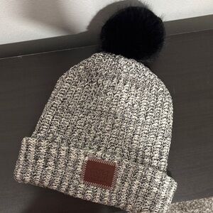 Love Your Melon Black and Gray Knit Beanie with Pom-Pom